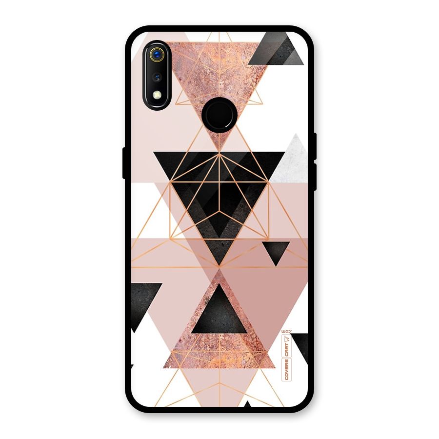 Abstract Rose Gold Triangles Glass Back Case for Realme 3i