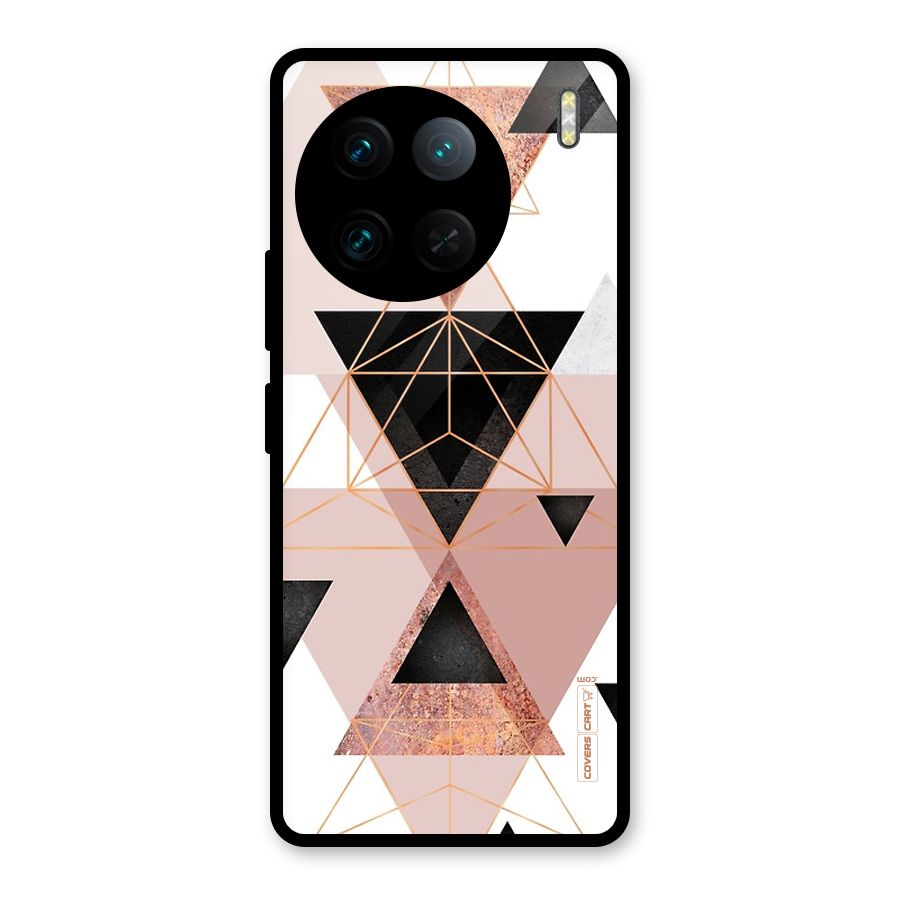 Abstract Rose Gold Triangles Glass Back Case for Vivo X90 Pro