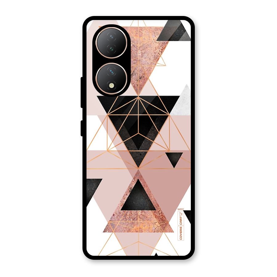 Abstract Rose Gold Triangles Glass Back Case for Vivo Y100A