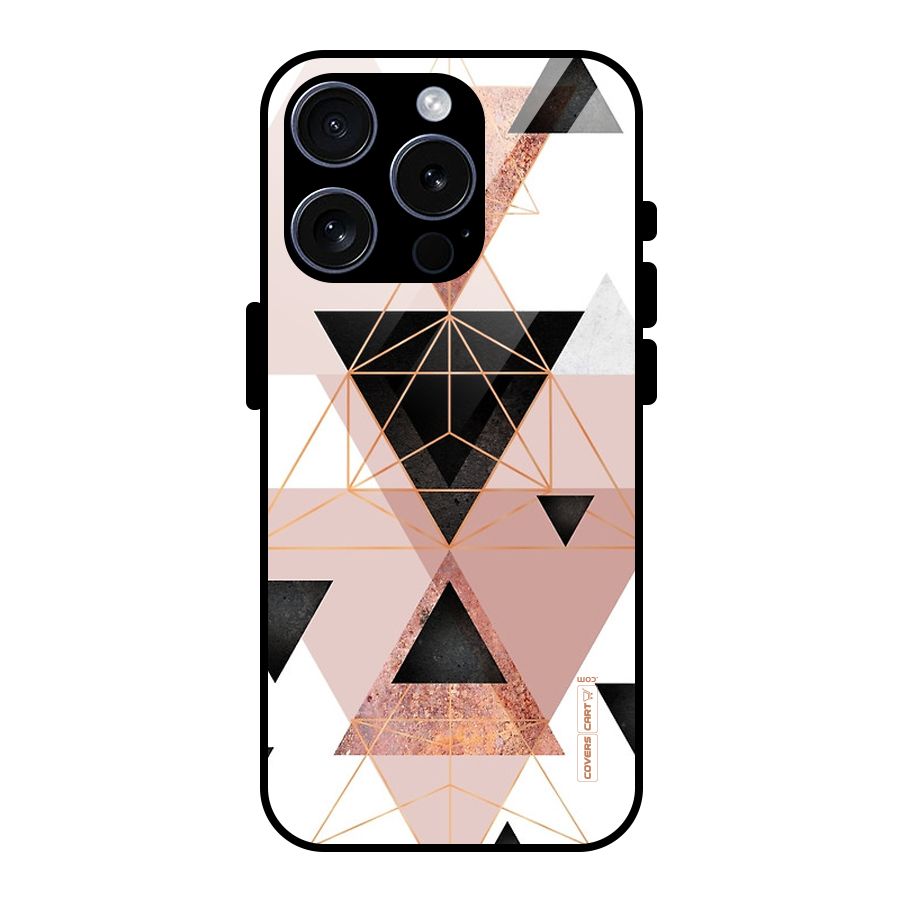 Abstract Rose Gold Triangles Glass Back Case for iPhone 15 Pro