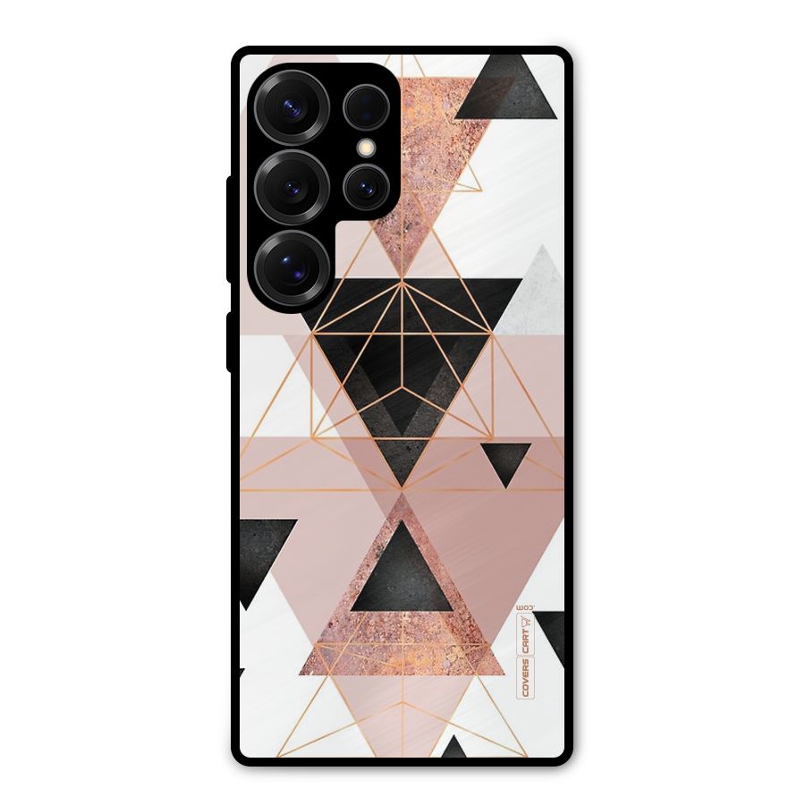 Abstract Rose Gold Triangles Metal Back Case for Galaxy S25 Ultra