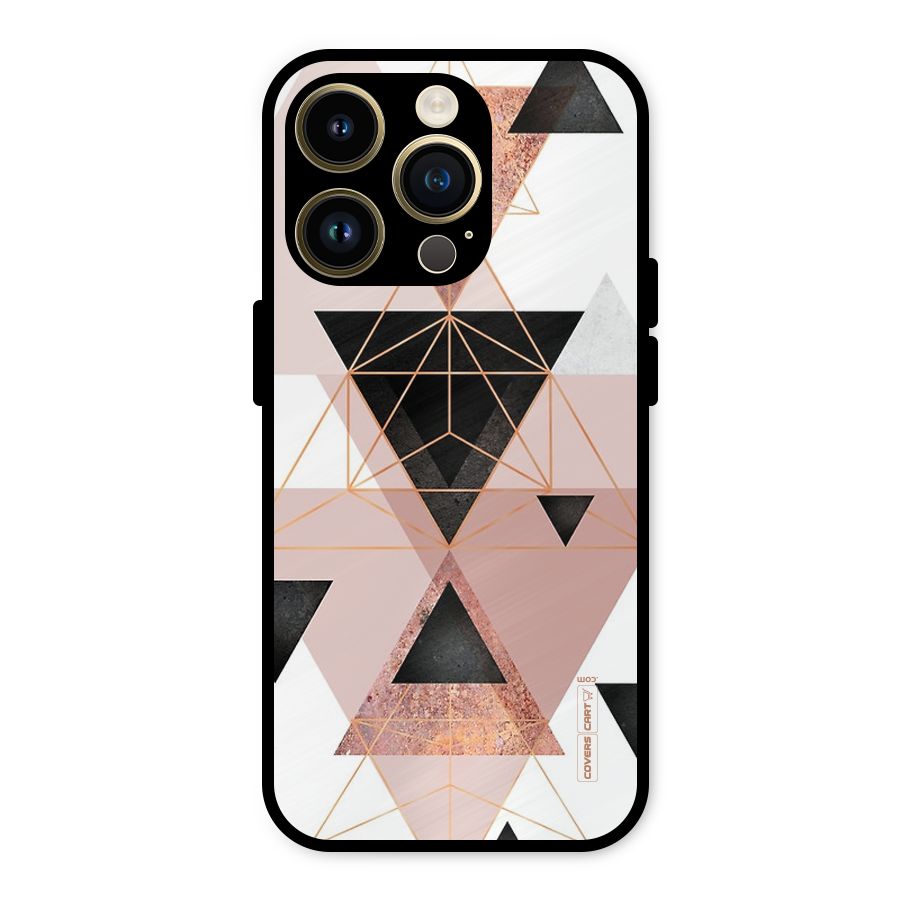 Abstract Rose Gold Triangles Metal Back Case for iPhone 14 Pro