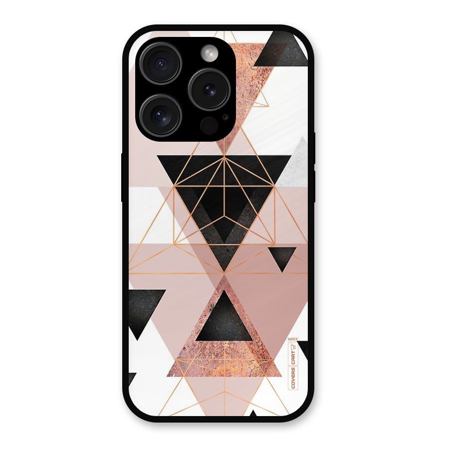 Abstract Rose Gold Triangles Metal Back Case for iPhone 15 Pro