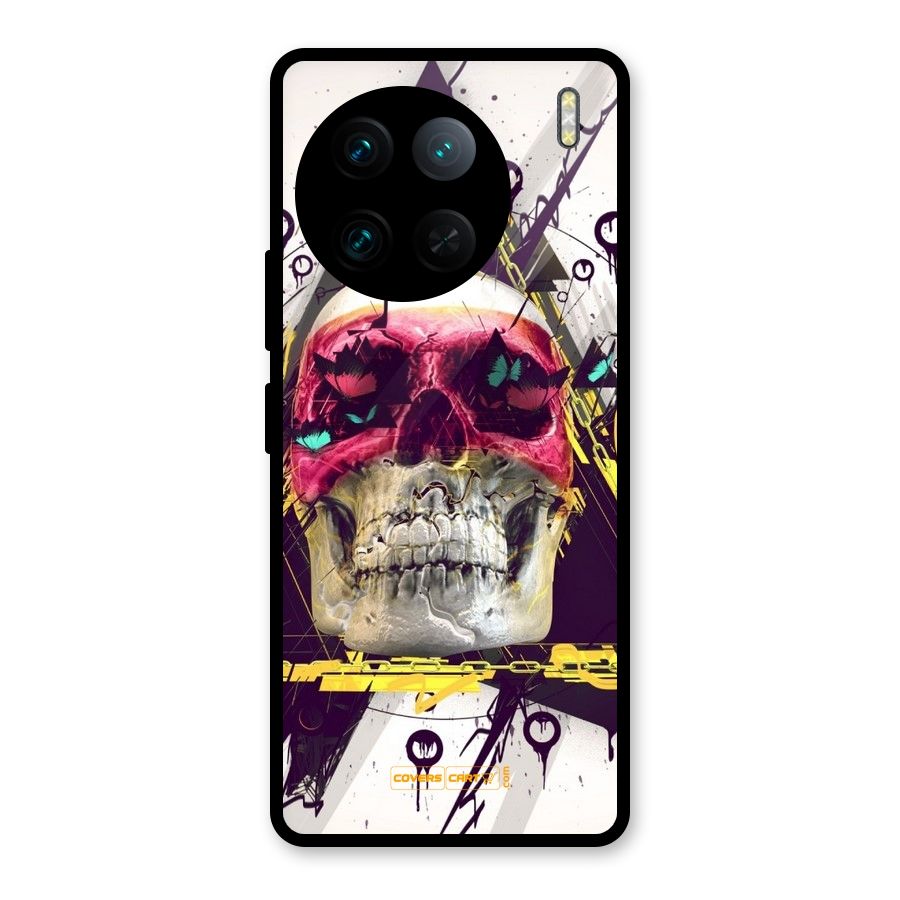 Abstract Skull Glass Back Case for Vivo X90 Pro