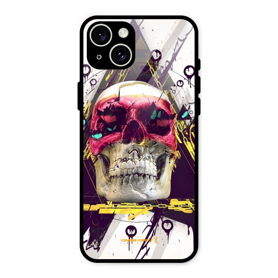 Abstract Skull Glass Back Case for iPhone 15 Plus
