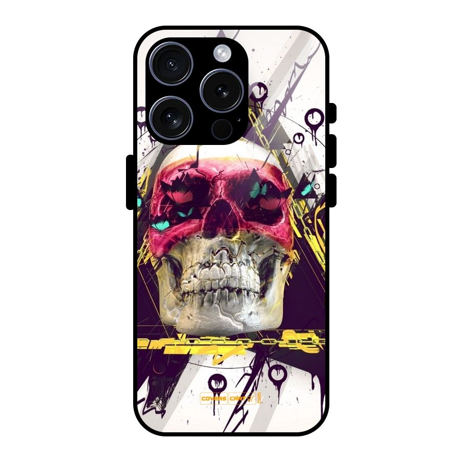 Abstract Skull Glass Back Case for iPhone 15 Pro
