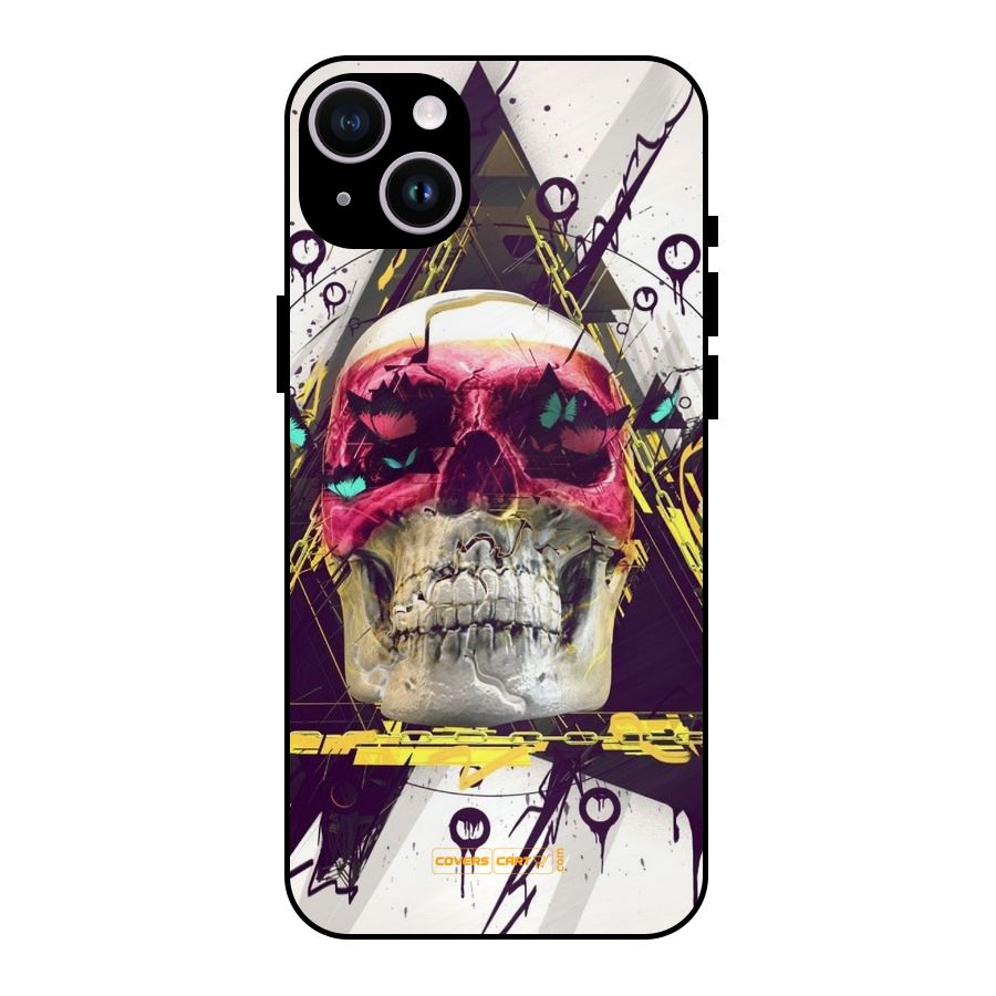 Abstract Skull Metal Back Case for iPhone 14 Plus