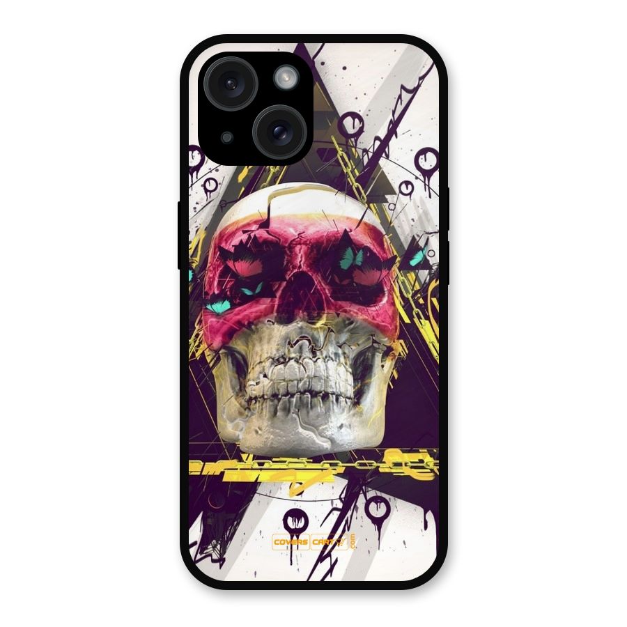 Abstract Skull Metal Back Case for iPhone 15