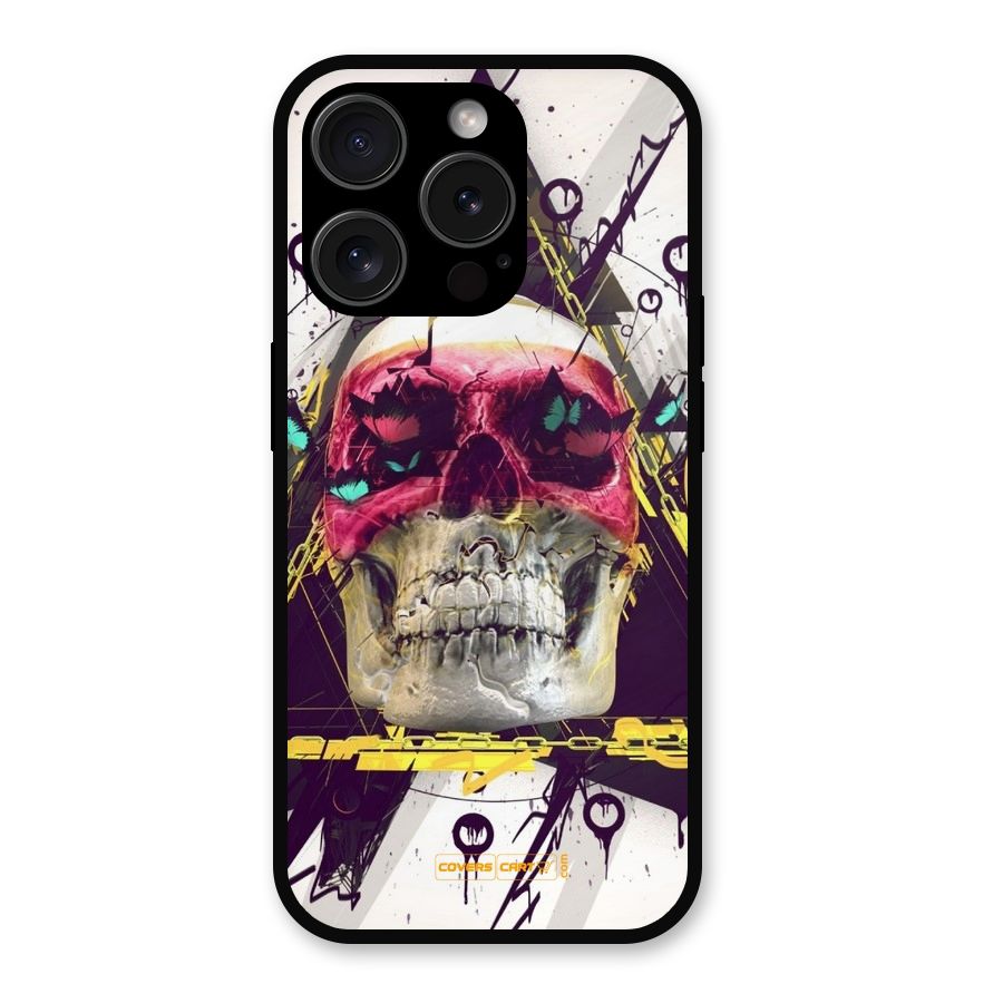 Abstract Skull Metal Back Case for iPhone 15 Pro