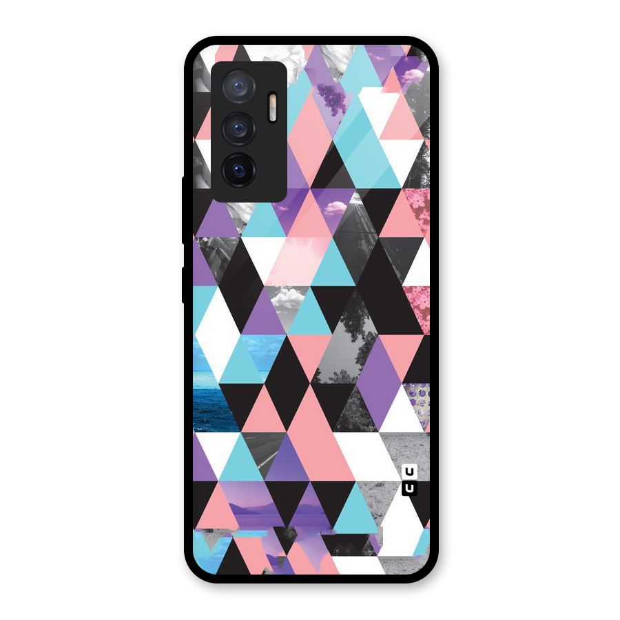 Abstract Splash Triangles Glass Back Case for Vivo V23e