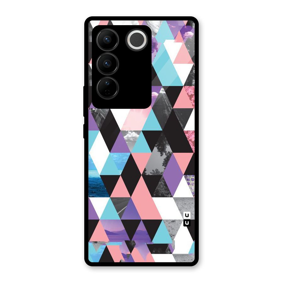 Abstract Splash Triangles Glass Back Case for Vivo V27 Pro