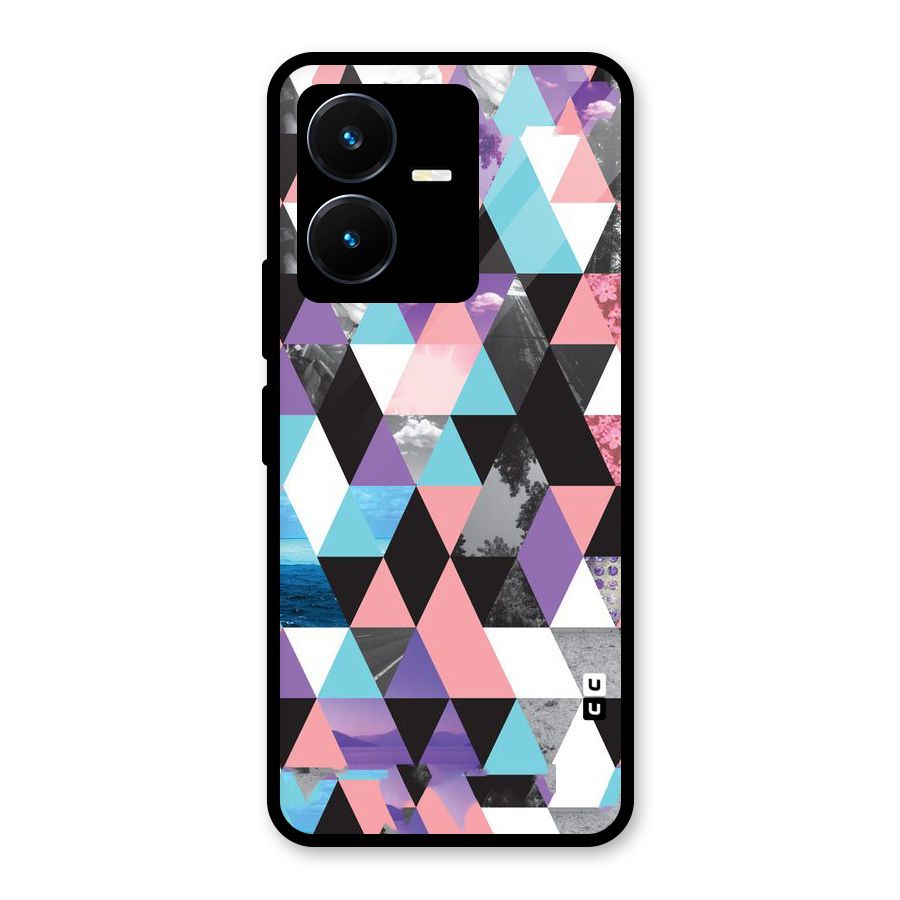 Abstract Splash Triangles Glass Back Case for Vivo Y22s