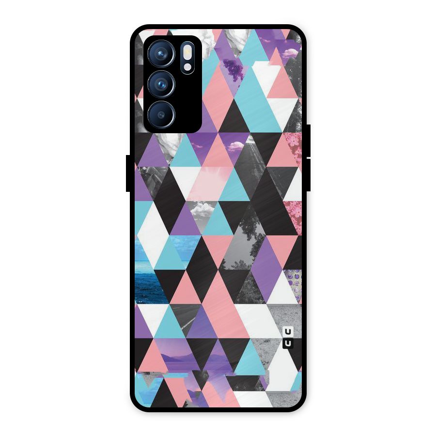 Abstract Splash Triangles Metal Back Case for Oppo Reno6 5G