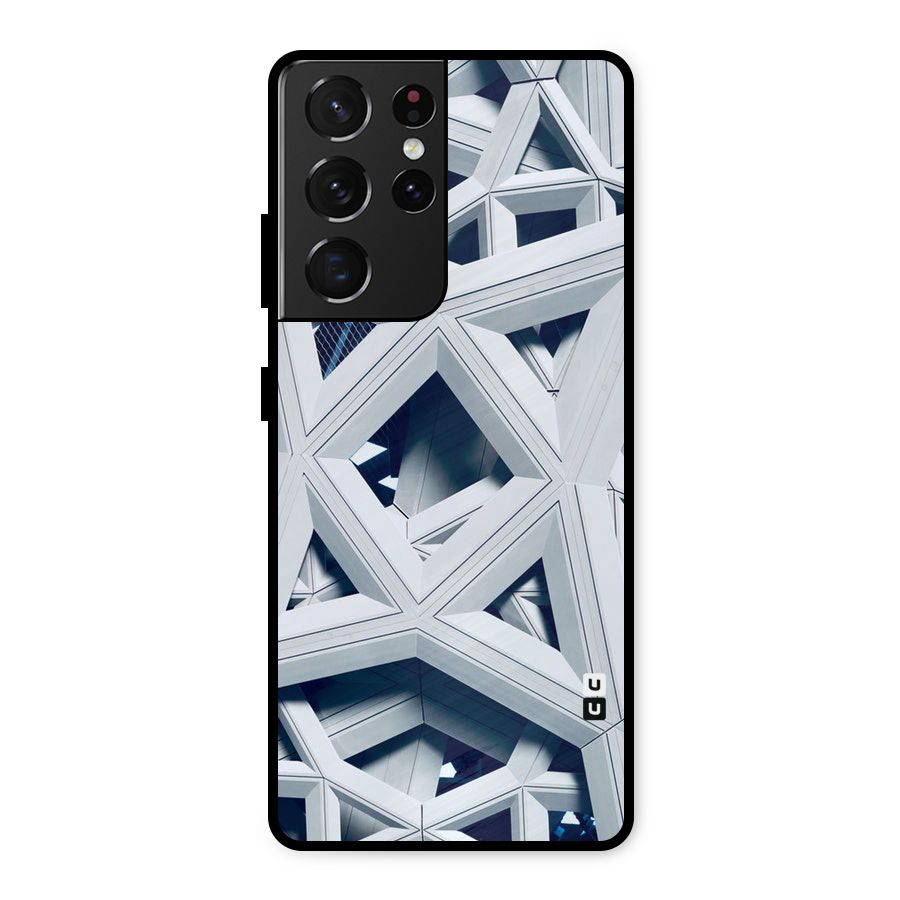 Abstract White Lines Metal Back Case for Galaxy S21 Ultra 5G