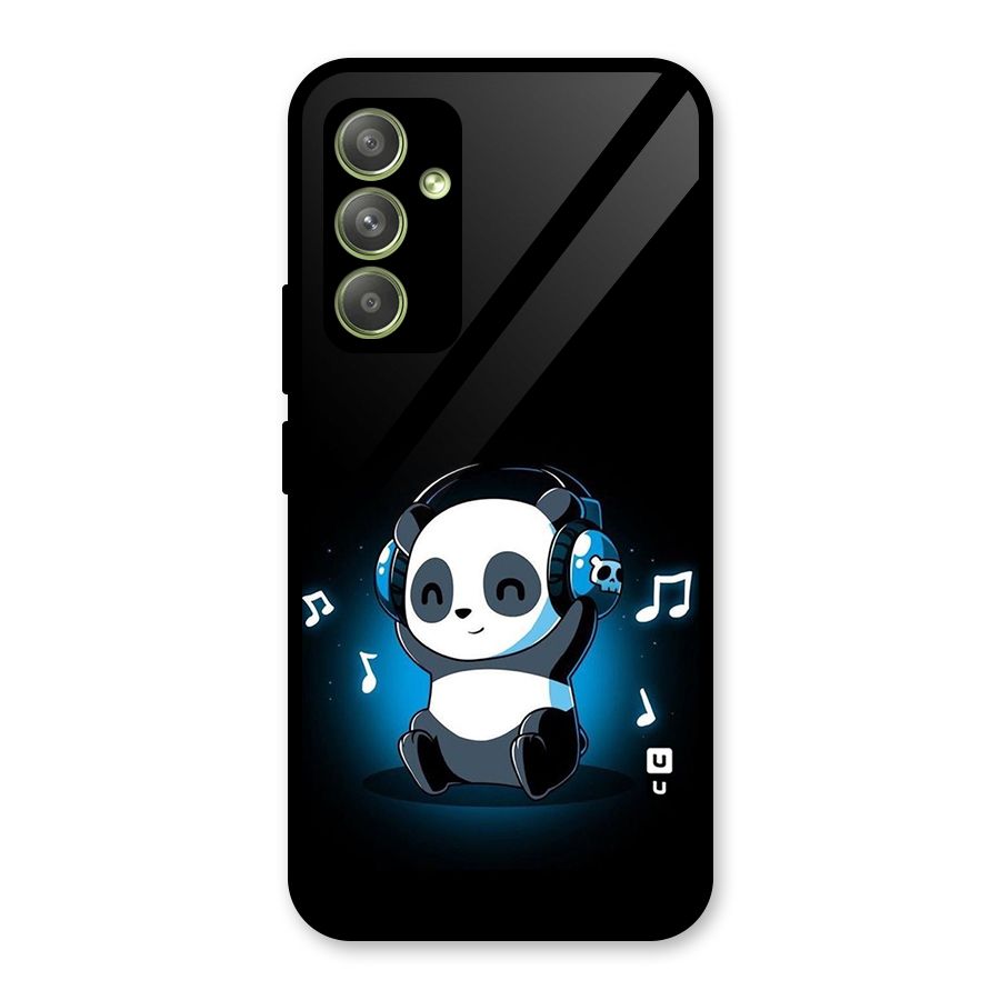 Adorable Panda Enjoying Music Glass Back Case for Galaxy A54