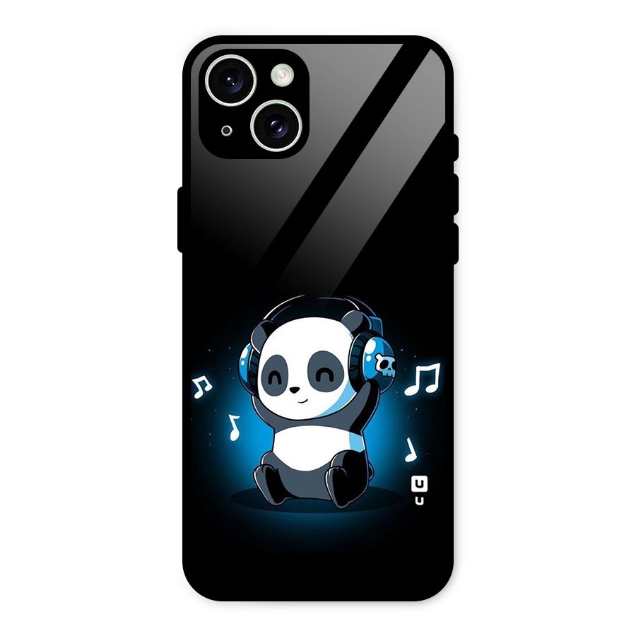 Adorable Panda Enjoying Music Glass Back Case for iPhone 15 Plus