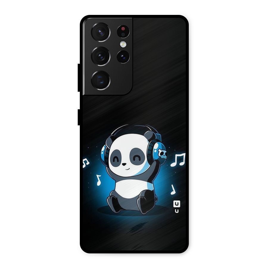 Adorable Panda Enjoying Music Metal Back Case for Galaxy S21 Ultra 5G