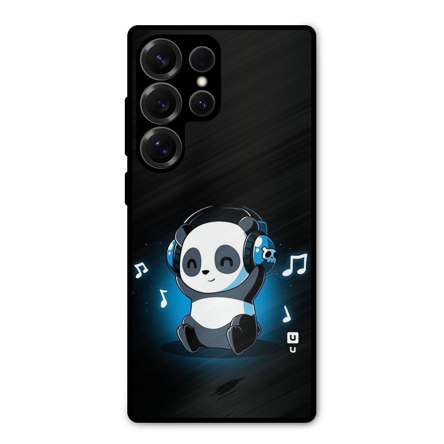 Adorable Panda Enjoying Music Metal Back Case for Galaxy S25 Ultra