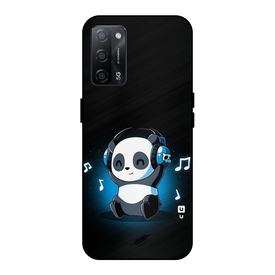 Adorable Panda Enjoying Music Metal Back Case for Oppo A53s 5G