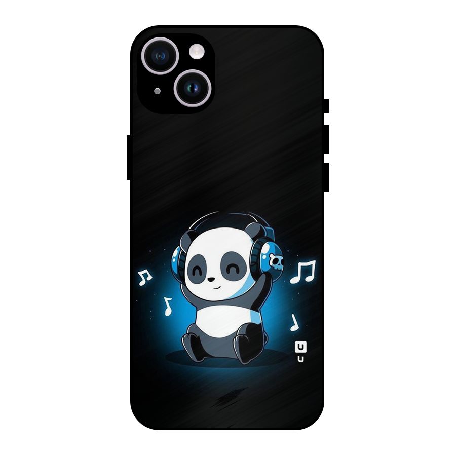 Adorable Panda Enjoying Music Metal Back Case for iPhone 14 Plus
