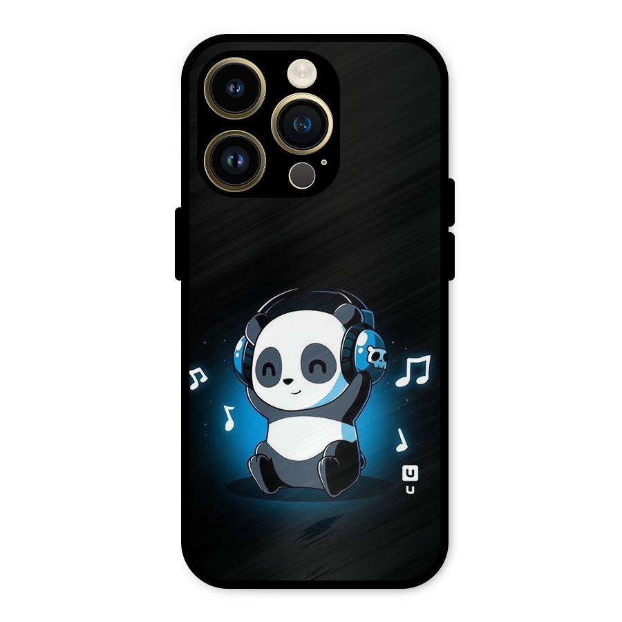 Adorable Panda Enjoying Music Metal Back Case for iPhone 14 Pro