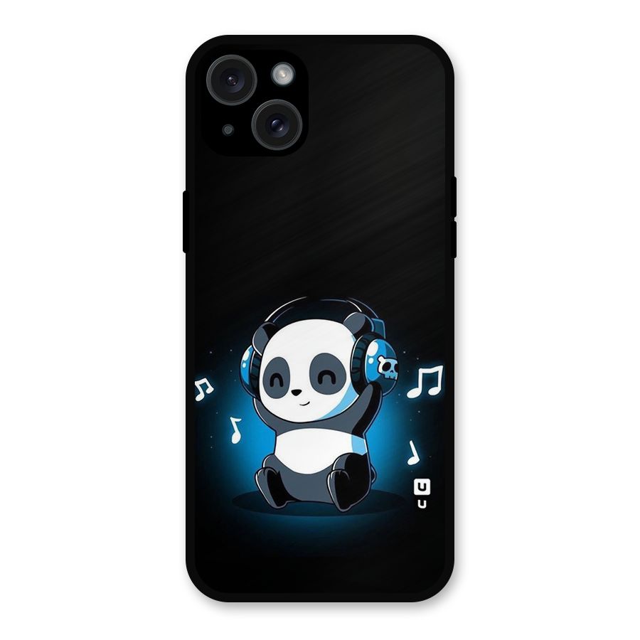 Adorable Panda Enjoying Music Metal Back Case for iPhone 15 Plus