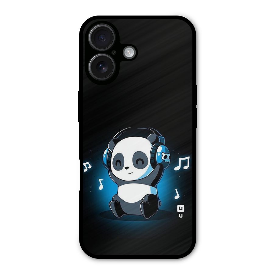 Adorable Panda Enjoying Music Metal Back Case for iPhone 16