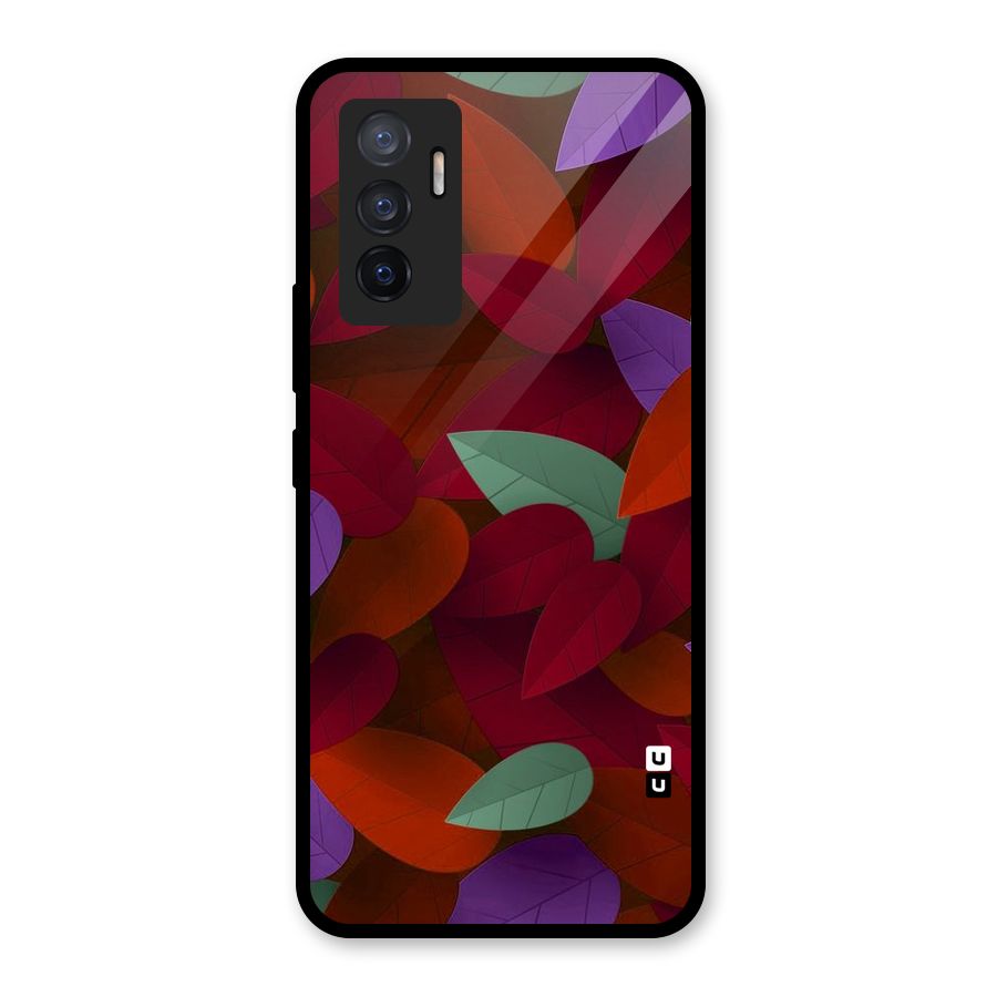 Aesthetic Colorful Leaves Glass Back Case for Vivo V23e