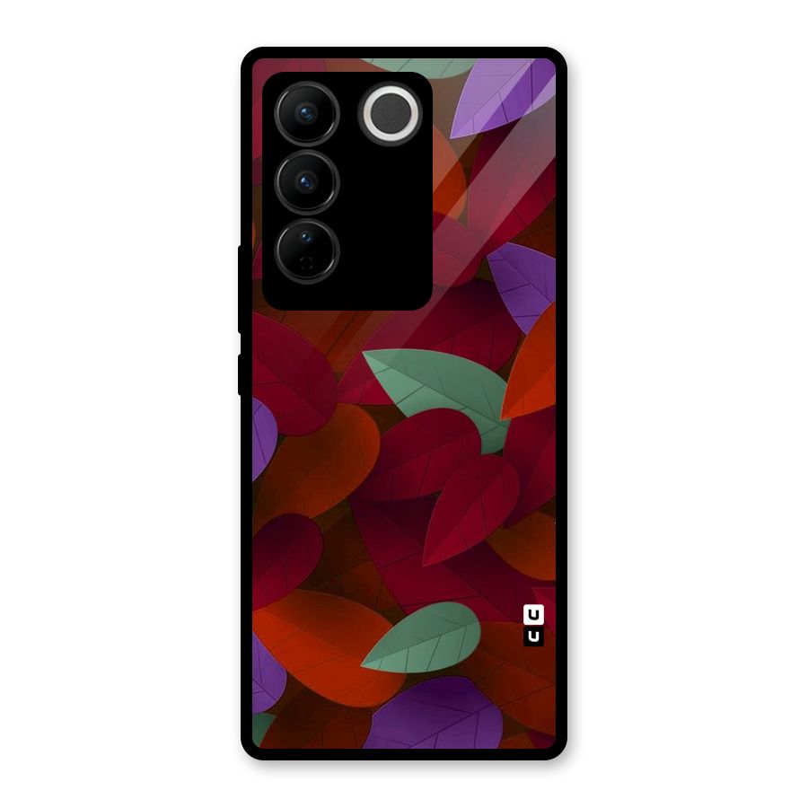 Aesthetic Colorful Leaves Glass Back Case for Vivo V27