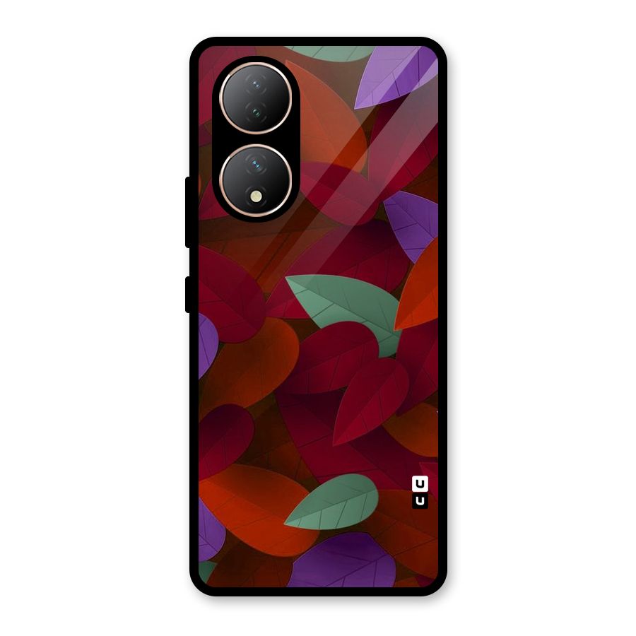 Aesthetic Colorful Leaves Glass Back Case for Vivo Y100A
