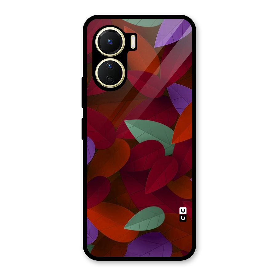 Aesthetic Colorful Leaves Glass Back Case for Vivo Y16