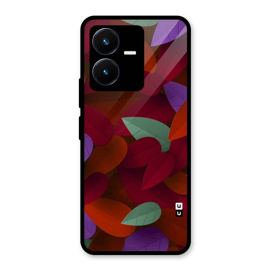 Aesthetic Colorful Leaves Glass Back Case for Vivo Y22s