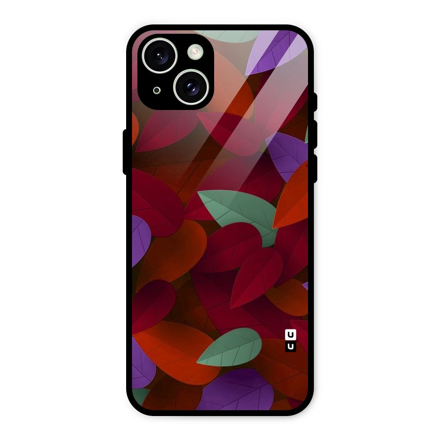 Aesthetic Colorful Leaves Glass Back Case for iPhone 15 Plus