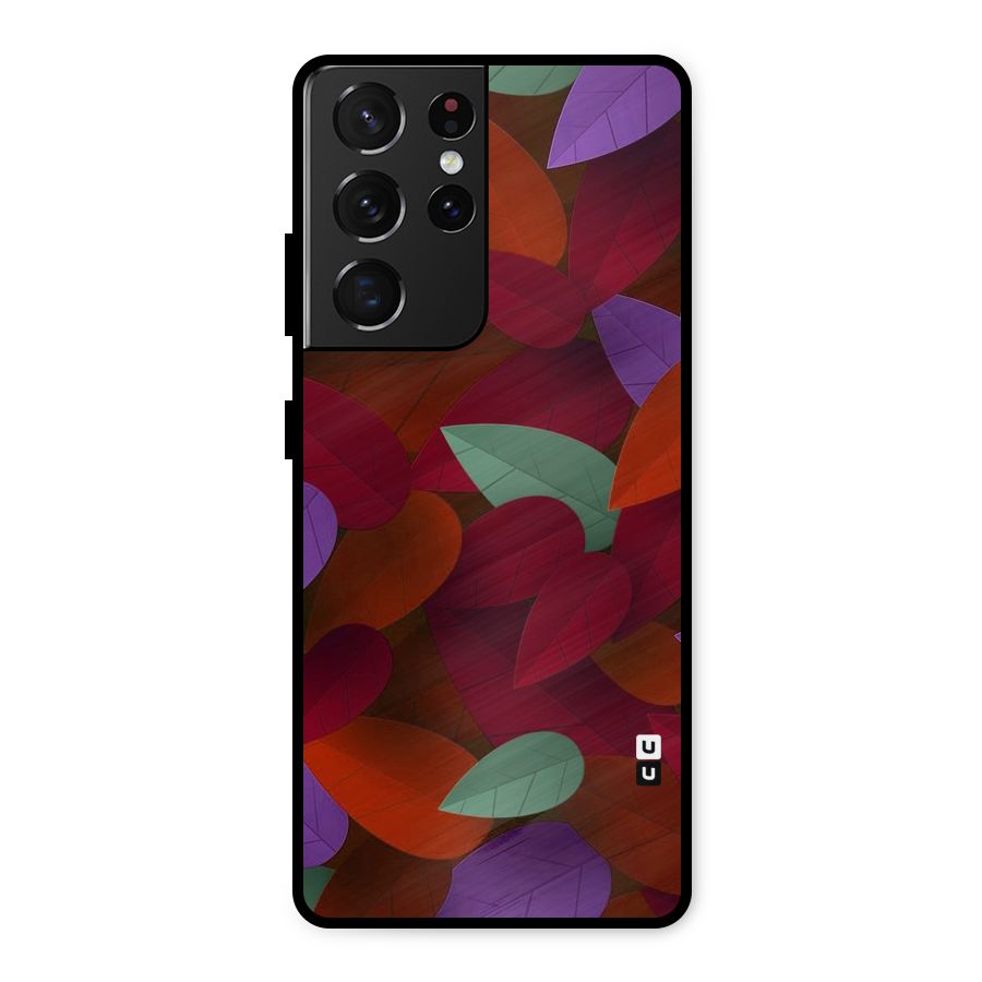 Aesthetic Colorful Leaves Metal Back Case for Galaxy S21 Ultra 5G