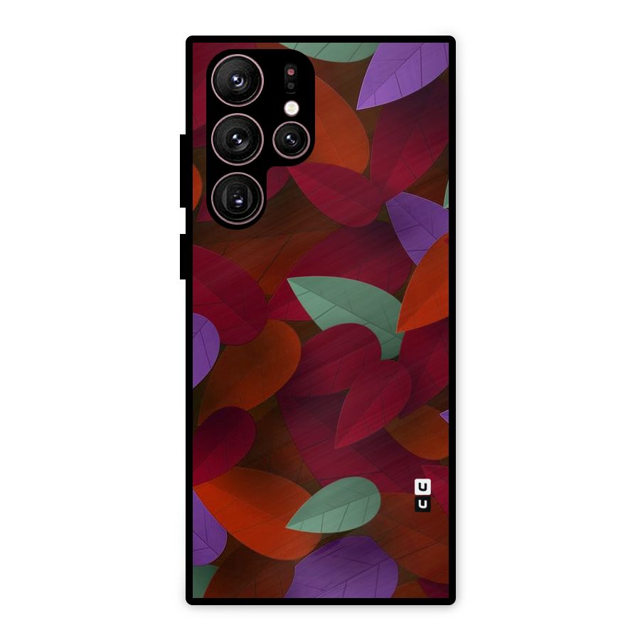 Aesthetic Colorful Leaves Metal Back Case for Galaxy S22 Ultra 5G