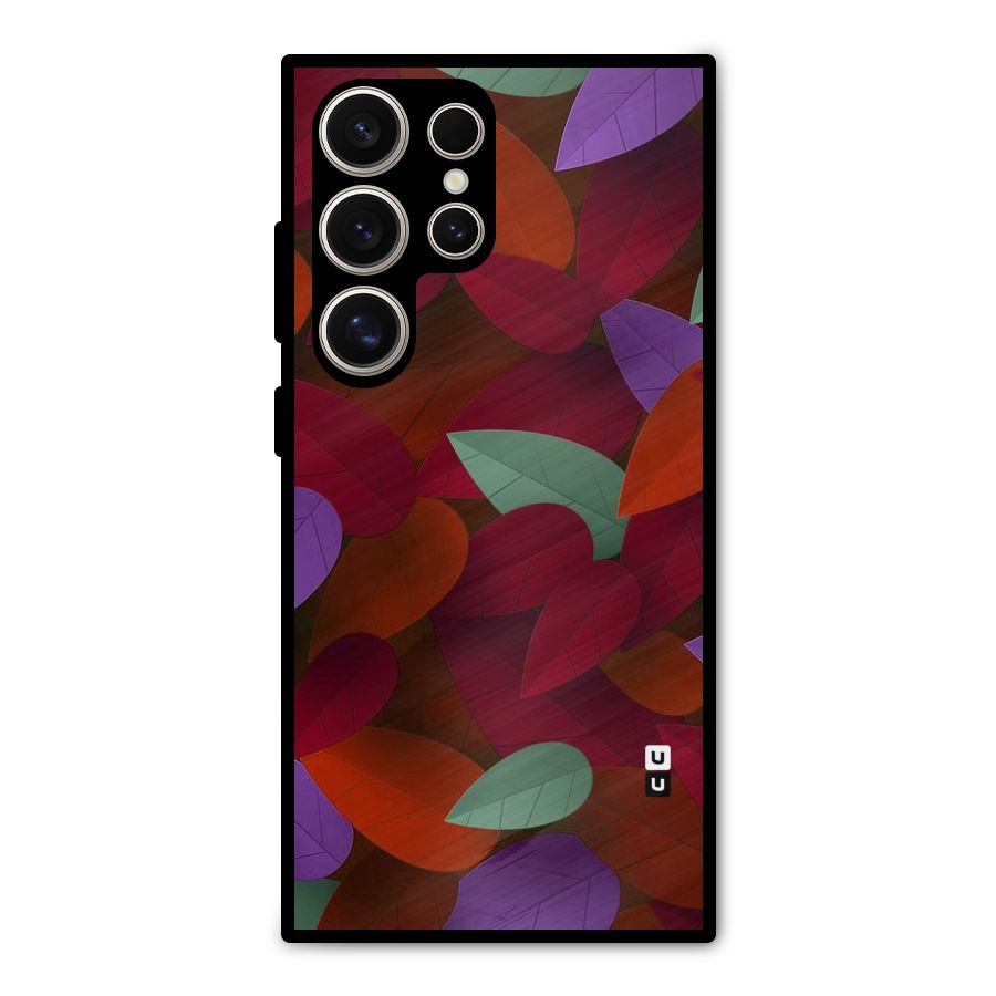 Aesthetic Colorful Leaves Metal Back Case for Galaxy S24 Ultra