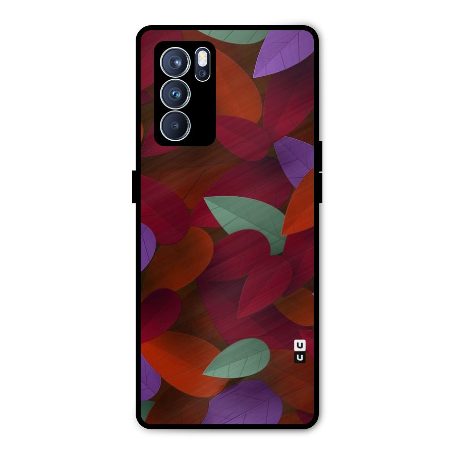 Aesthetic Colorful Leaves Metal Back Case for Oppo Reno6 Pro 5G
