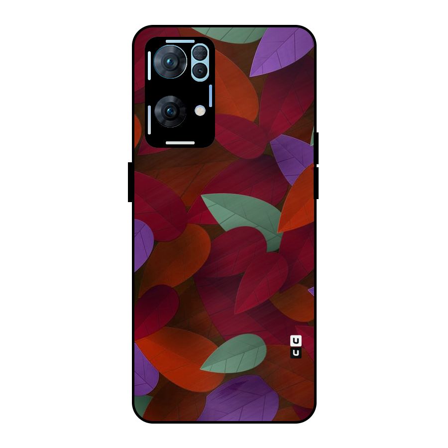 Aesthetic Colorful Leaves Metal Back Case for Oppo Reno7 Pro 5G