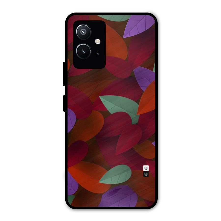 Aesthetic Colorful Leaves Metal Back Case for Vivo T1 5G