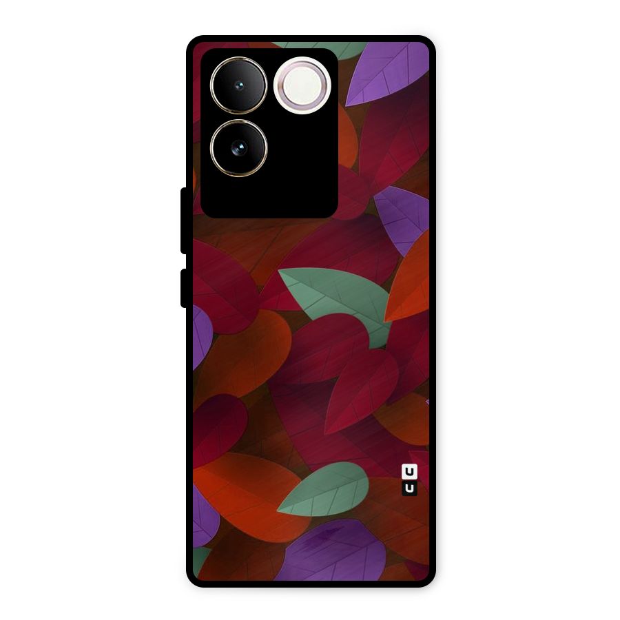 Aesthetic Colorful Leaves Metal Back Case for Vivo T2 Pro