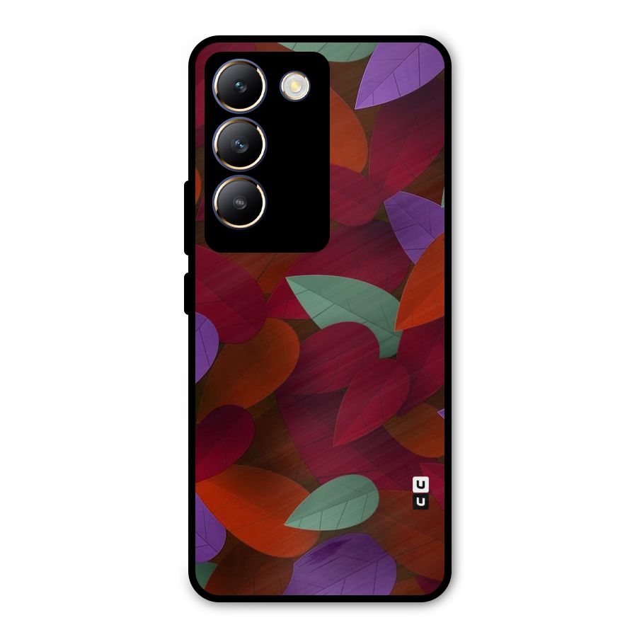 Aesthetic Colorful Leaves Metal Back Case for Vivo T3 5G