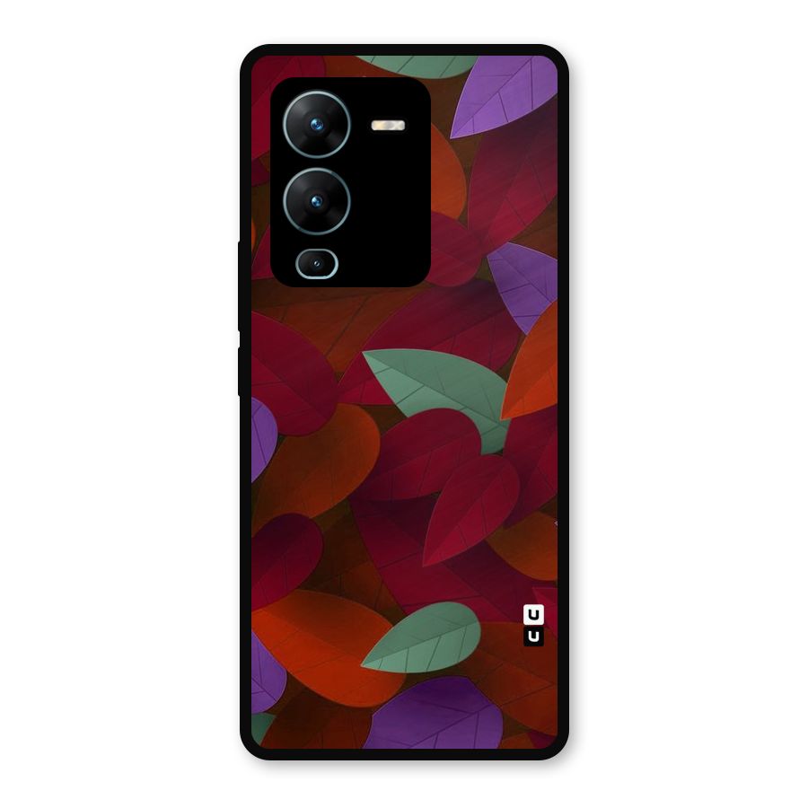Aesthetic Colorful Leaves Metal Back Case for Vivo V25 Pro