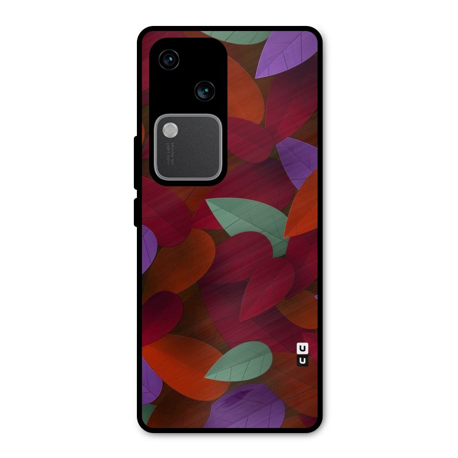 Aesthetic Colorful Leaves Metal Back Case for Vivo V30 Pro