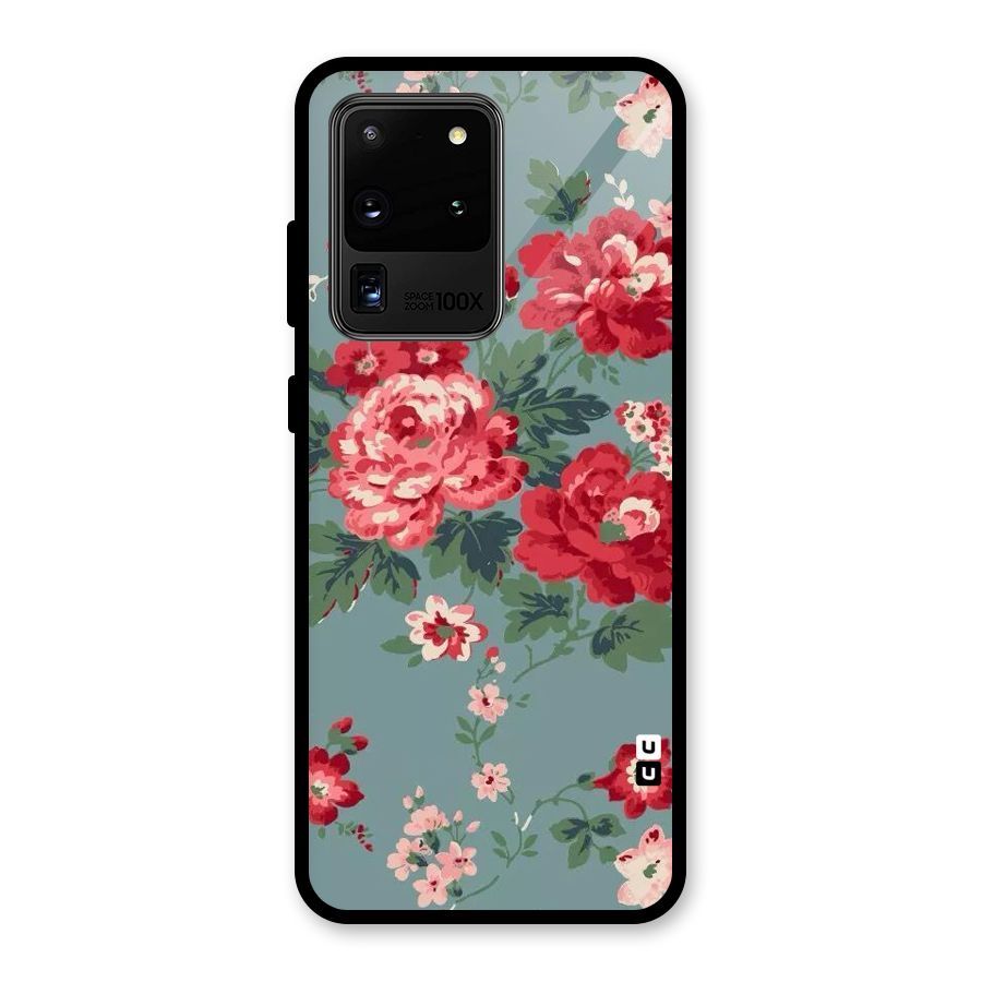 Aesthetic Floral Red Glass Back Case for Galaxy S20 Ultra