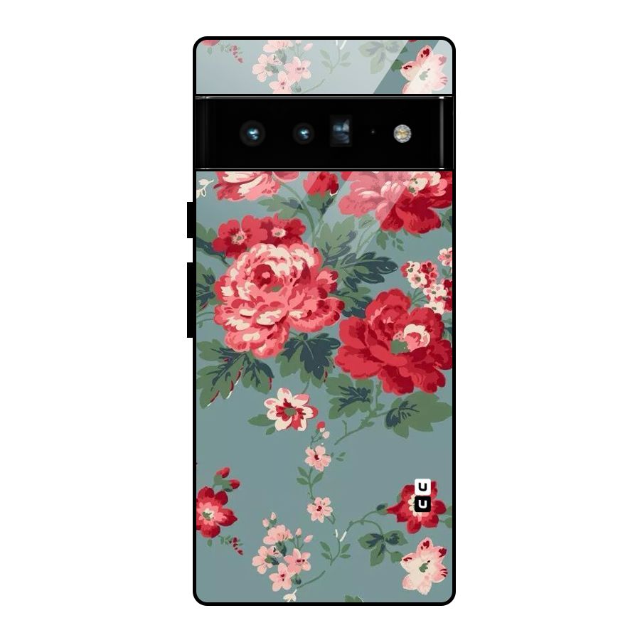 Aesthetic Floral Red Glass Back Case for Google Pixel 6 Pro