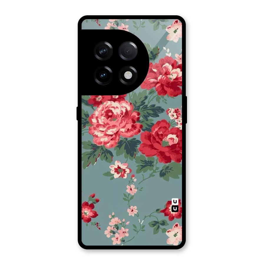 Aesthetic Floral Red Glass Back Case for OnePlus 11R