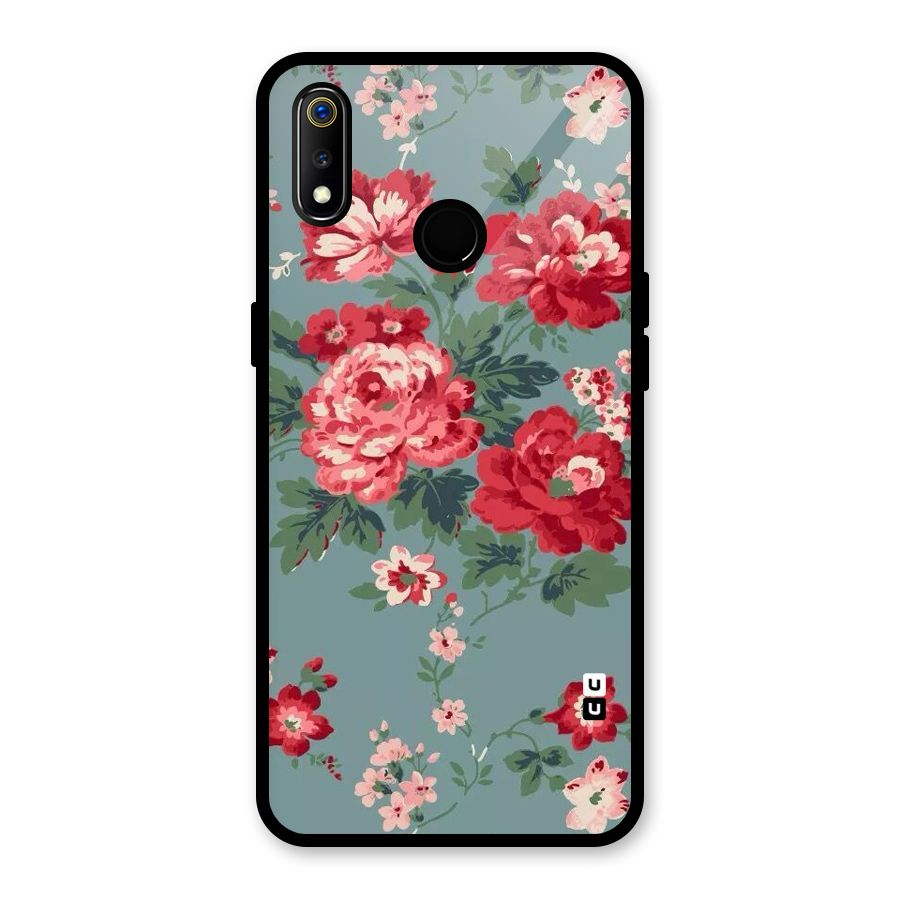 Aesthetic Floral Red Glass Back Case for Realme 3
