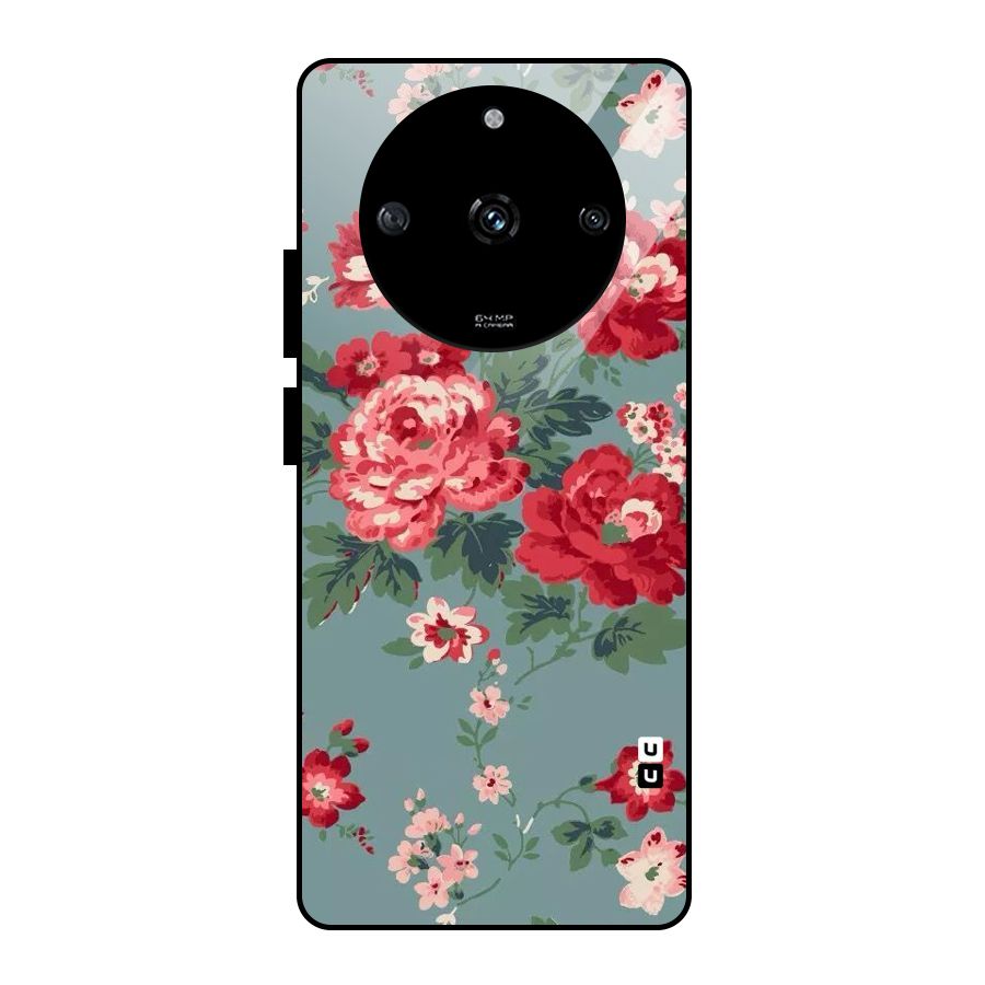 Aesthetic Floral Red Glass Back Case for Realme Narzo 60 5G