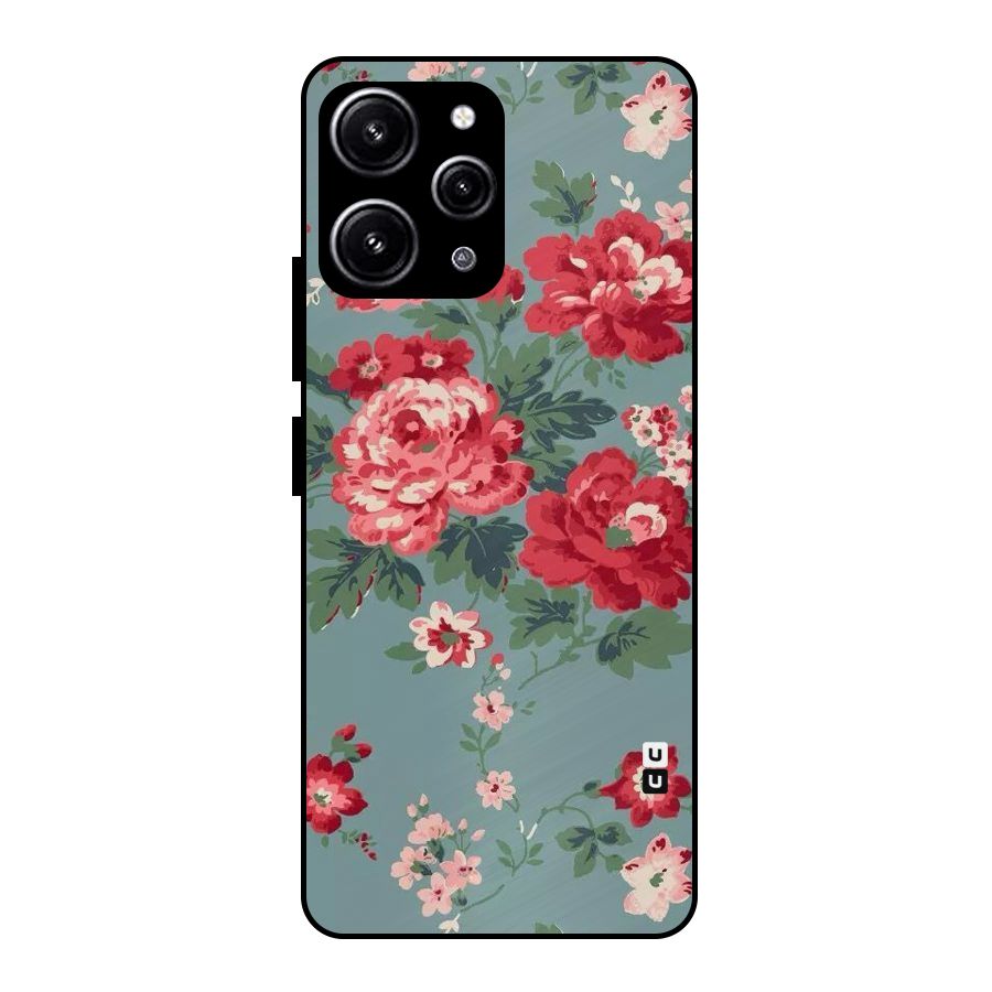 Aesthetic Floral Red Glass Back Case for Redmi 12 4G