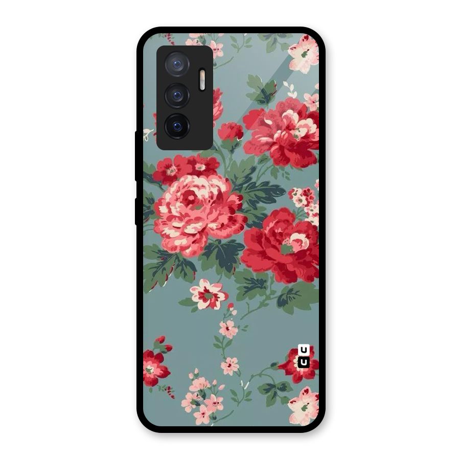 Aesthetic Floral Red Glass Back Case for Vivo V23e
